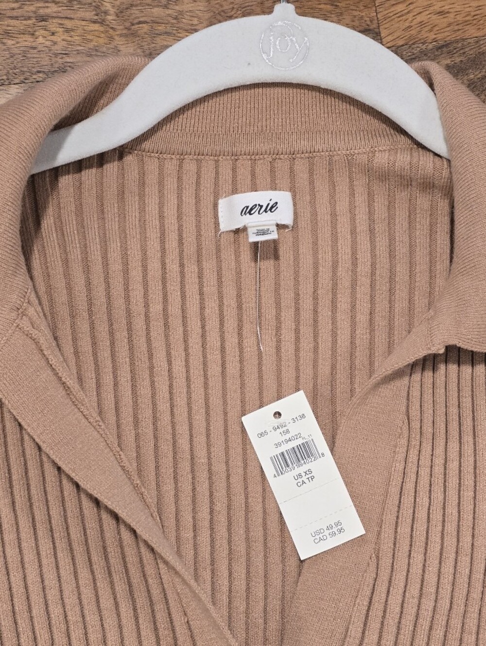 aerie Cropped Ribbed Button-Front Cardigan - Beige/Tan - Picture 4 of 4
